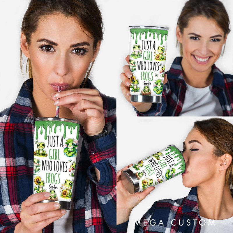 Personalized Frog Lover Tumbler with Cute Frog Graphics and Custom Name for Girls Who Adore Frogs Tumbler