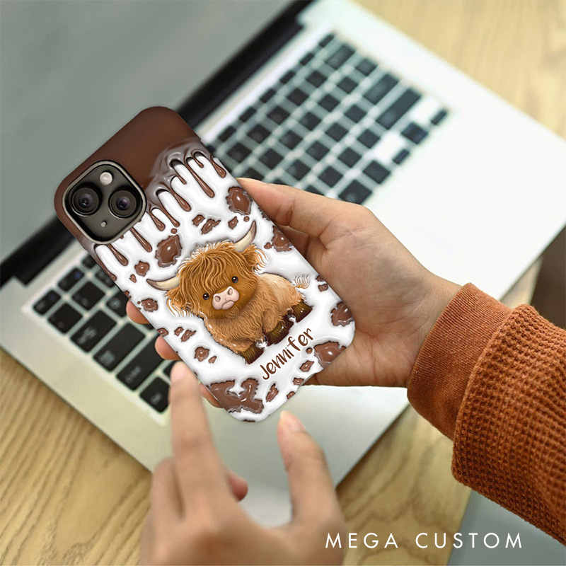 Personalized Highland Cow Phone Cases with Cute Cow Design and Custom Name for Animal Lovers and Unique Style Phone Cases