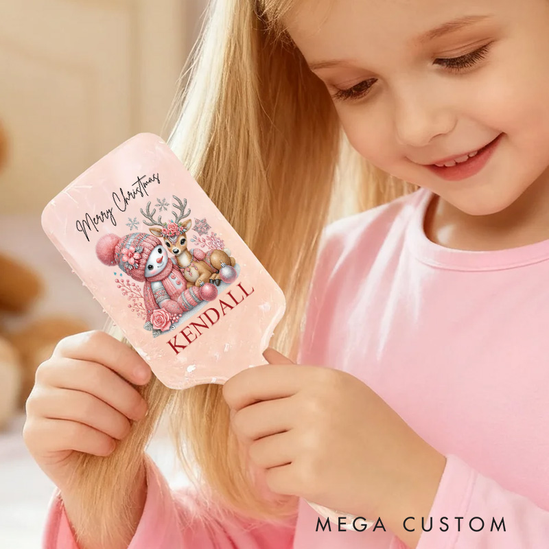 Personalized Christmas Hair Brush with Custom Name and Festive Holiday Design for Kids and Joyful Grooming Hair Brush