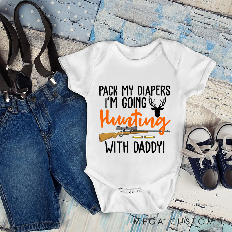 Personalized Hunting Baby Bodysuit with Fun Quote and Custom Design for Adorable Outdoor Adventure Style Baby Bodysuit
