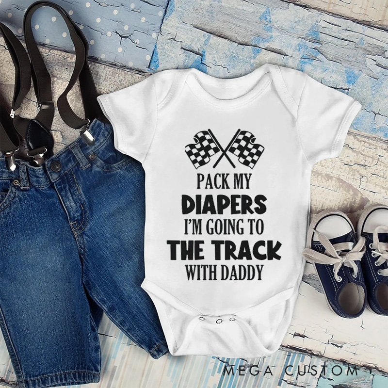 Personalized Racing Baby Bodysuit with Checkered Flags and Fun Quote for Little Speedsters and Track Adventures Baby Bodysuit