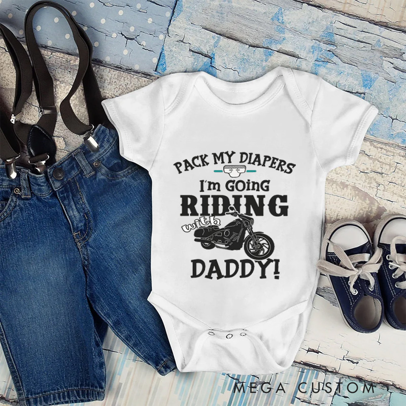 Personalized Riding Baby Bodysuit with Motorcycle Graphic and Fun Quote for Little Bikers and Family Adventure Baby Bodysuit