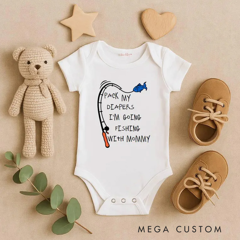 Personalized Fishing Baby Bodysuit with Cute Fishing Rod Graphic and Playful Quote for Little Anglers and Family Fun Baby Bodysuit