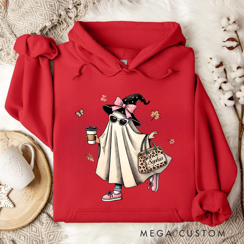 Personalized Fashionable Ghost with Hat and Bag Adorable Halloween Style Hoodies
