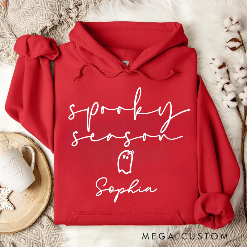 Personalized Spooky Season Minimalist Ghost with Playful Halloween Vibes Cozy Cute Spooky Season Hoodies