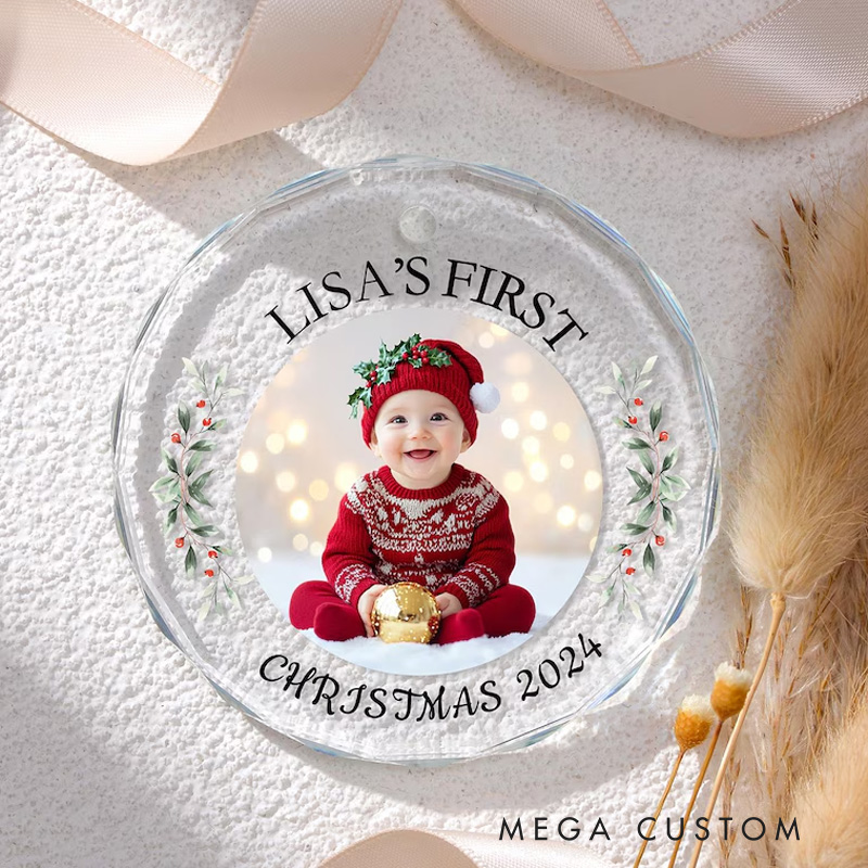 Personalized Baby Photo Name Custom Holiday Gift First Christmas Memory Cute Festive Decoration Keepsake Christmas Ornament