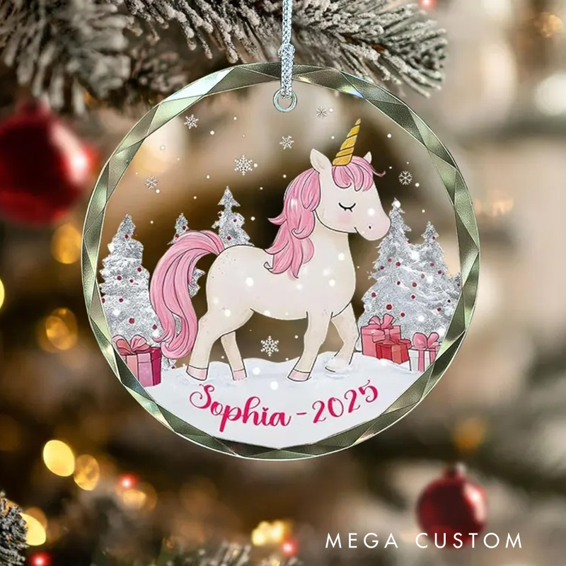 Personalized Cute Pony Name Custom Holiday Gift Magical Pink Pony Winter Wonderland Cute Festive Decoration Christmas Ornament