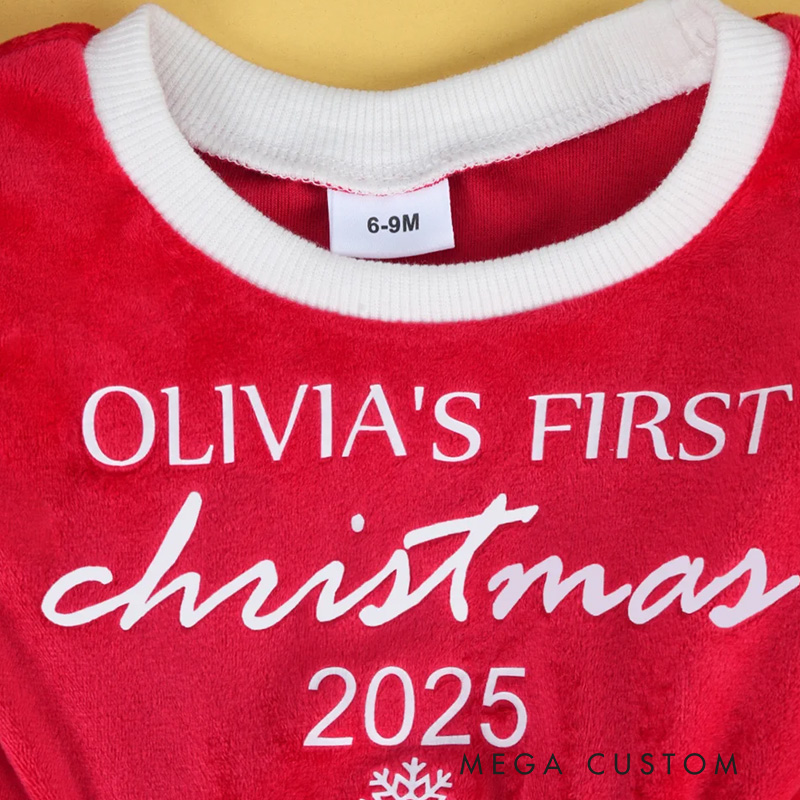 Personalized Baby Girl Red Tutu Dress Bow Headband Outfit with Name and Year Holiday Party Outfit Christmas Gift for Baby Girls