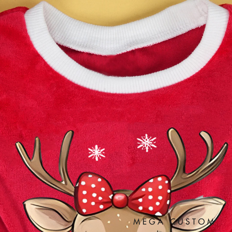 Personalized Baby Reindeer Name Custom Holiday Outfit Cute Festive Christmas Party Wear Adorable Winter Celebration Red Tutu Dress