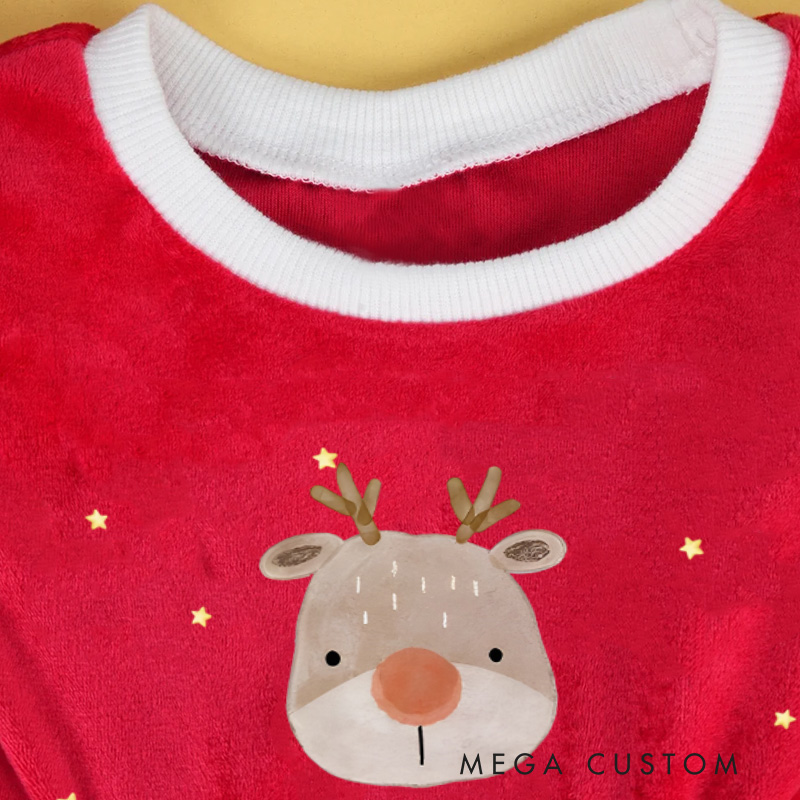 Personalized Baby Girl First Christmas Outfit Custom Name Cute Reindeer Santa Style Holiday Party Adorable Winter Red Tutu Dress