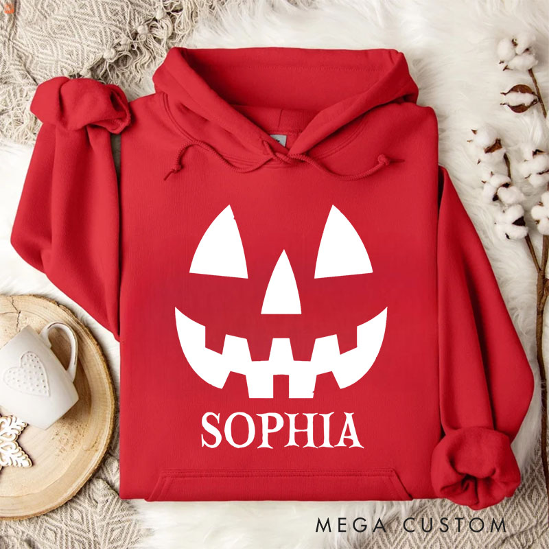 Personalized Classic Pumpkin Face Distressed Halloween Fun Casual Style Hoodies