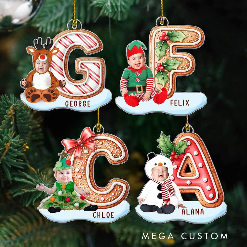 Personalized Cute Kids Character Initial Letter Cookie Style Custom Name Holiday Decoration Festive Gift Keepsake Christmas Ornament