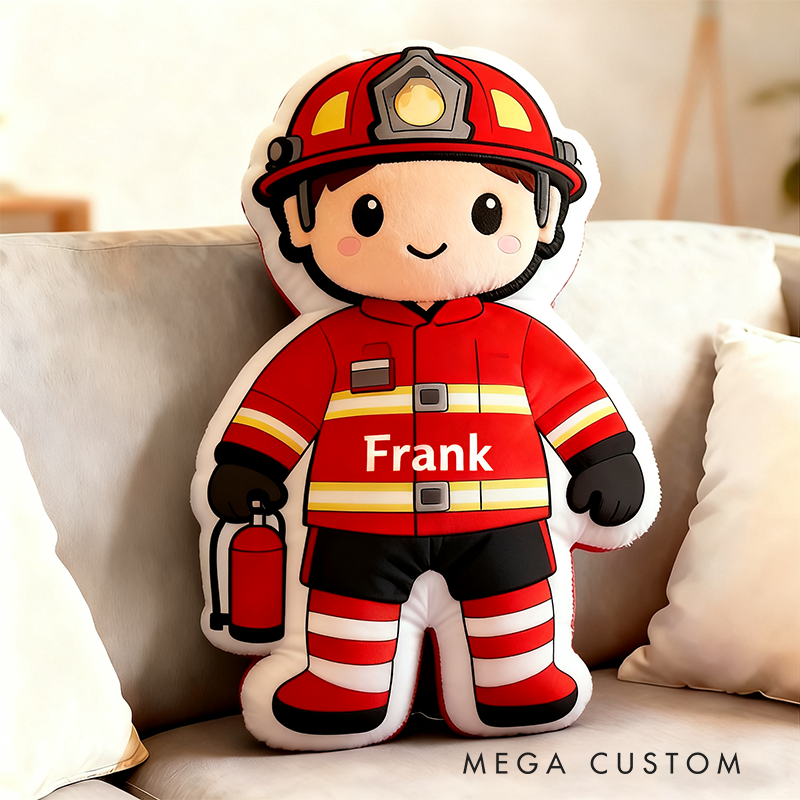 Personalized Cute Firefighter Pillow with Custom Graphic 3D Print Name Pillow Gift for Firefighter
