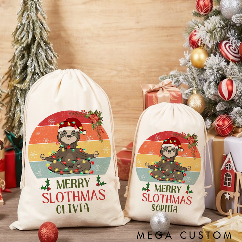 Personalized Yoga Gift Bag Christmas Gift Bags Custom Name with Cute Slothmas Design Perfect for Yoga Enthusiasts or Child