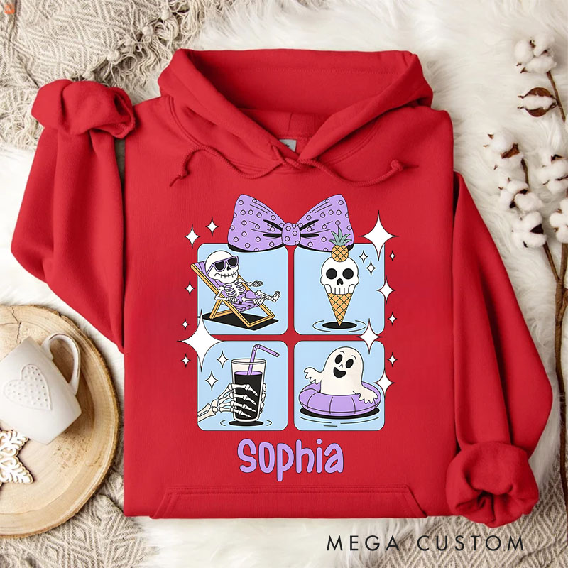 Personalized Summer Vibes Ghosts with Ice Cream and Fun Halloween Twist Hoodies