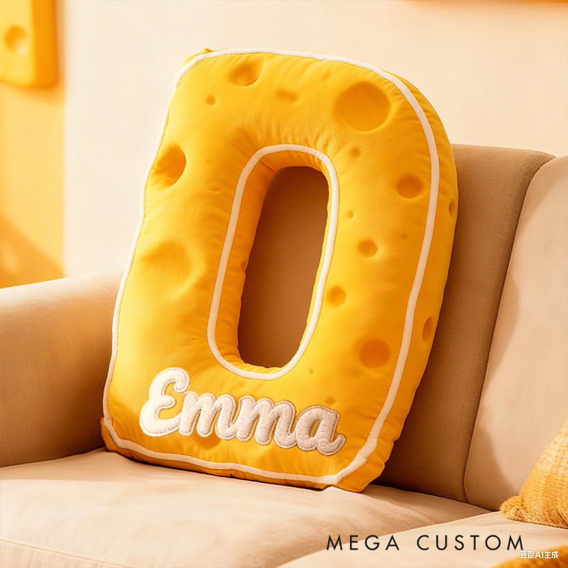 Personalized Yellow Cheese Letter Initial Custom Name Soft Decorative Gift Fun Kitchen Theme Kids Room Alphabet Shape Graphic 3D Print Pillow