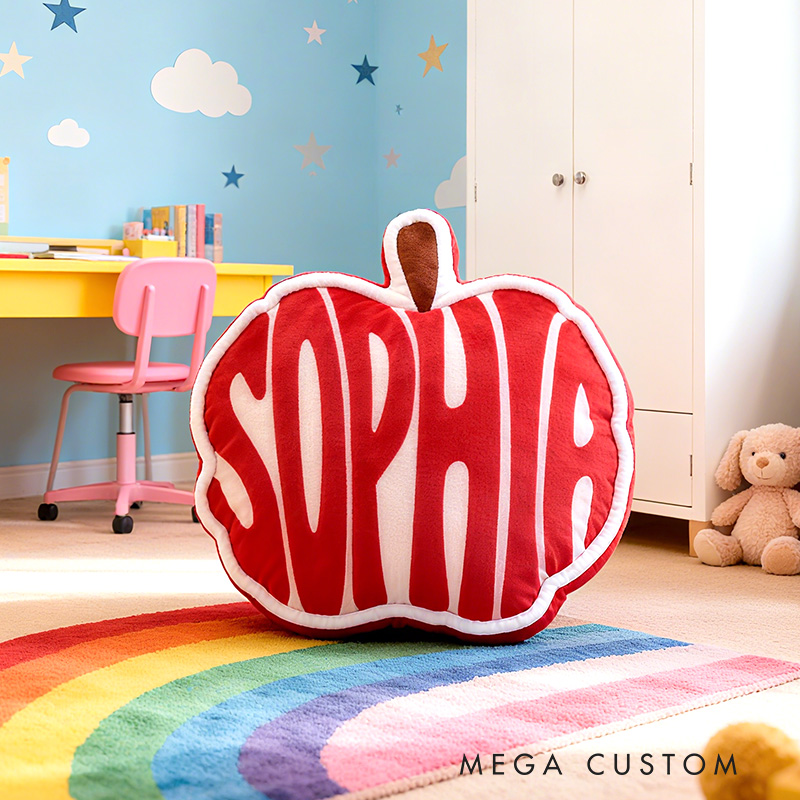 Personalized Red Apple Shape Custom Name Soft Decorative Gift Cute Nursery Classroom Fruit Style Cozy Kids Room Graphic 3D Print Pillow
