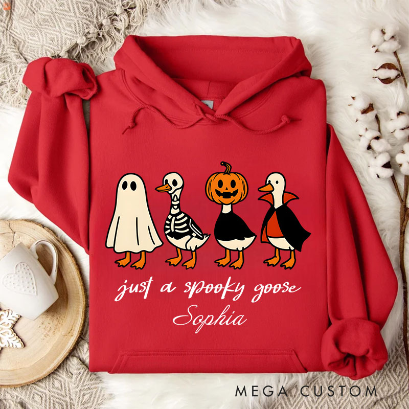 Personalized Spooky Goose Parade with Ghosts and Pumpkin Fun Halloween Humor Hoodies