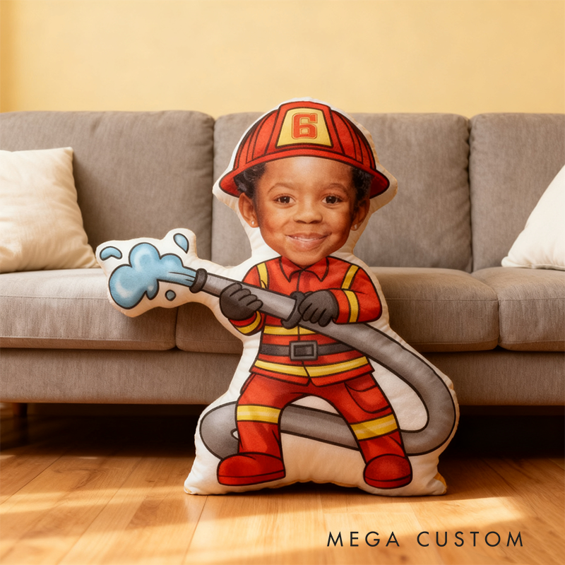 Personalized Firefighter Kids Pillow Custom Photo Design Cushion Fun Gift for Firefighters Children 