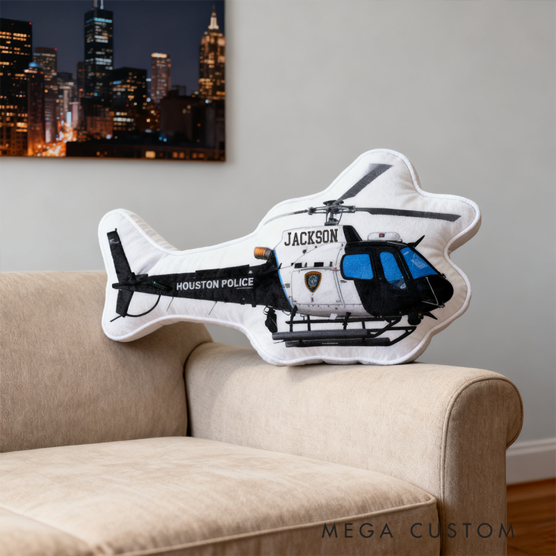 Personalized Police Helicopter Pillow Custom Name Design Cushion Unique Decor for Law Enforcement Enthusiasts