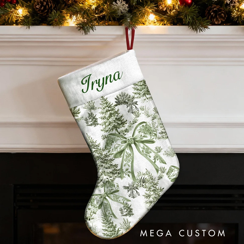 Personalized Toile De Jouy Santa Claus Reindeer Nutcracker Christmas Stocking with Name Home Decor Christmas Gift for Kids Family Friends