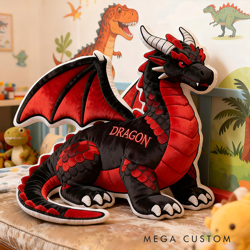 Personalized Red Dragon Fire Custom Name Soft Decorative Gift Fantasy Creature Style Cozy Bedroom Brave Power Mystic Adventure Magic Graphic 3D Print Pillow