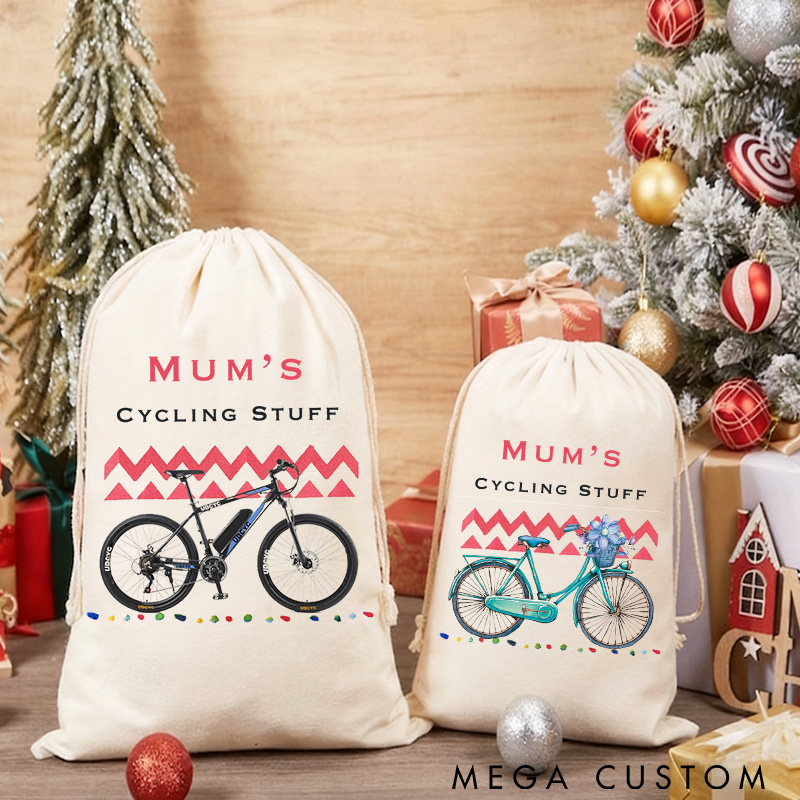 Personalized Merry Christmas Sack Family Christmas Gift Wrap Bag Personalized Cycling Kit Sack Cotton Sports Bag Gift for Cyclist Bicycle Biker Riding Lovers