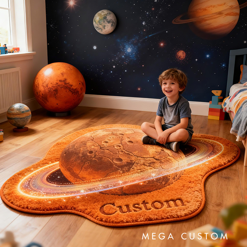 Personalized Planet Custom Name Soft Decorative Gift Cosmic Space Style Warm Home Entryway Saturn Glow Modern Universe Fantasy Art Doormats