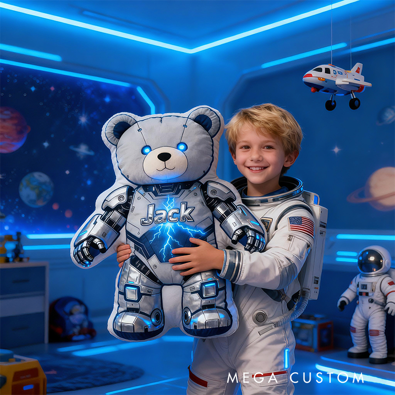 Personalized Space Bear Custom Name Soft Decorative Gift Galactic Adventure Style Cool Bedroom Astronaut Fun Cosmic Dream Universe Star 3D Print Pillow