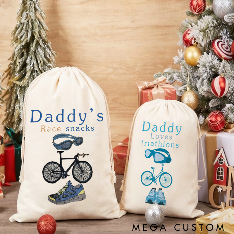 Personalized Merry Christmas Triathlon Sack Family Christmas Gift Wrap Bag Cycling Gift Cotton Cycling Kit Sports Bag Gift for Cyclist Bicycle Biker Riding Lovers