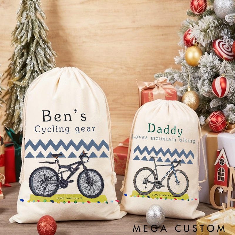 Personalized Merry Christmas Sack Cycling Kit Storage Bag for Cyclist Family Christmas Gift Wrap Bag Storage Gift Cotton Cycling Kit Sports Bag Gift for Cyclist Bicycle Biker Riding Lovers