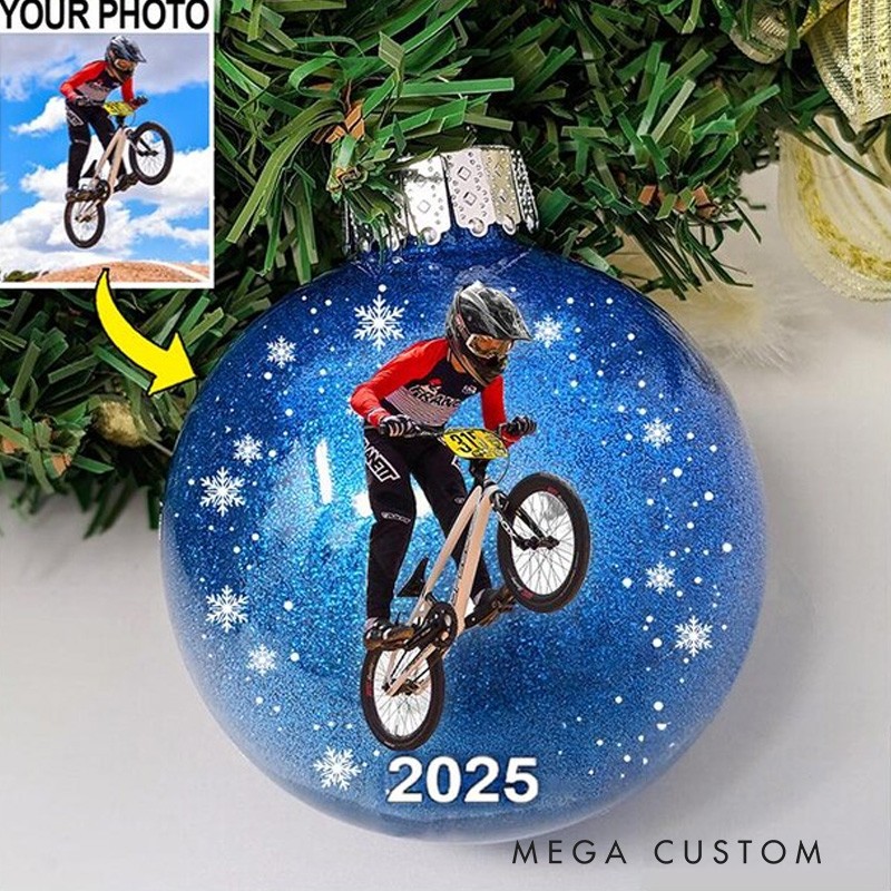 Personalized Christmas Ball Bike Riding Kids Ornament Special Gifts for Your Racing Children Cycling Ornaments Mountain Biking Gifts Glitter Plastic Ornament for Riding Lovers