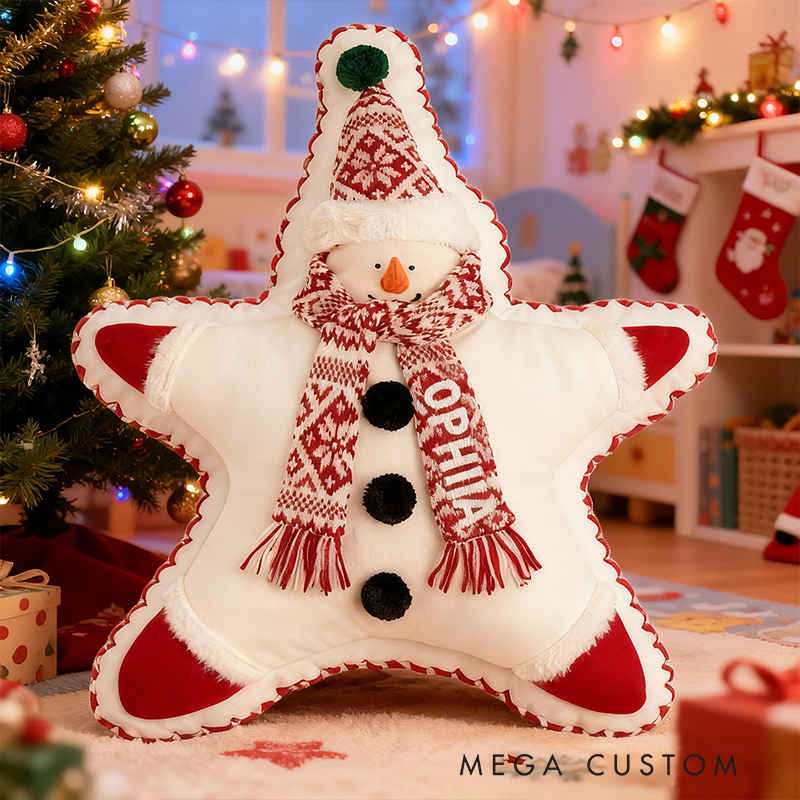 Personalized Christmas Star Custom Name Soft Decorative Gift Festive Holiday Style Cozy Home Warm Snowman Joy Bright Tree Lights Winter Magic Graphic 3D Print Pillow