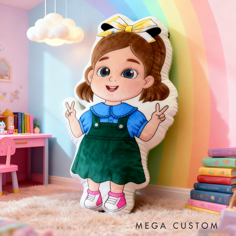 Personalized Cute Girl Custom Name Soft Decorative Gift Colorful Rainbow Style Cozy Nursery Sweet Smile Pink Dress Lovely Playful Joy Happy Childhood Graphic 3D Print Pillow