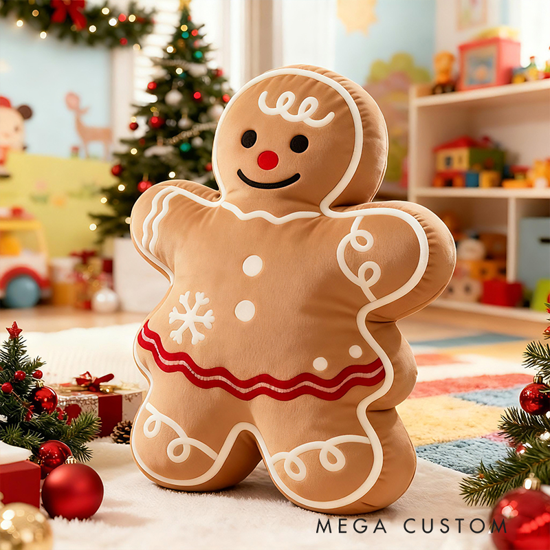 Personalized Gingerbread Man Custom Name Soft Decorative Gift Festive Holiday Style Cozy Nursery Sweet Cookie Joy Warm Smile Cute Baby Room Christmas Graphic 3D Print Pillow