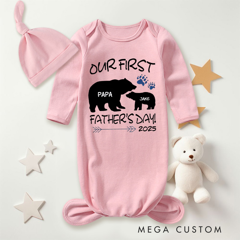 Personalized Our First Fathers Day 2025 Bear Paw Print Baby Onesie Gift from Baby