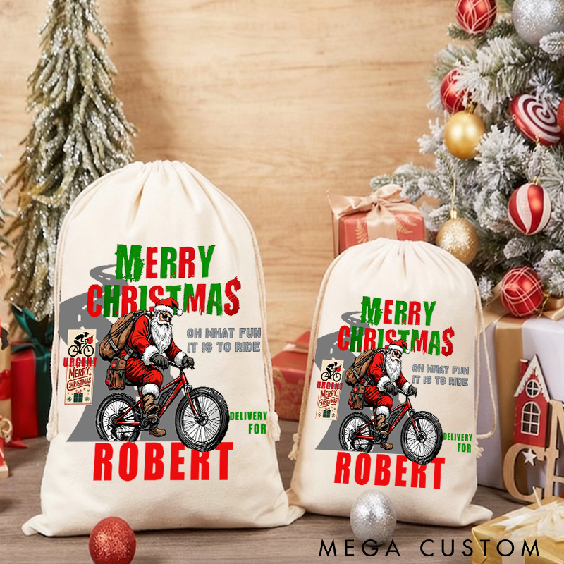 Personalized Santa Cycling Delivery Christmas Sack Cycling Kit Storage Bag for Cyclist Family Christmas Gift Mountain Biking Gift for Cyclist Racing Bicycle Biker Riding Lovers