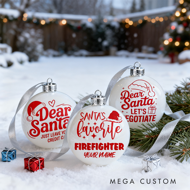Personalized Firefighter Christmas Ornaments Fun Santa Themed Designs Set of 3 for Firefighter Family