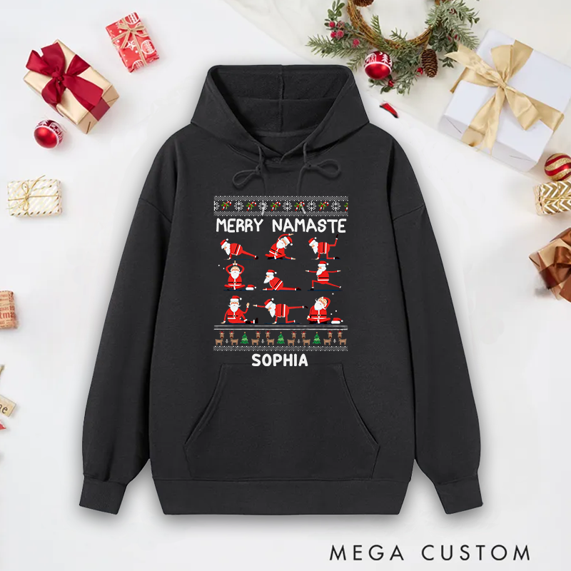 Personalized Merry Namaste Christmas Hoodie Yoga Christmas Sweatshirt Personalized Gift for Yoga Enthusiasts