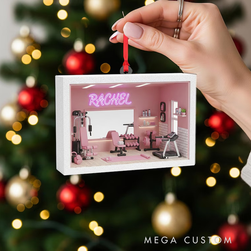 Personalized Home Gym Ornament Pink Mini Workout Room Christmas Decor for Gym Lovers