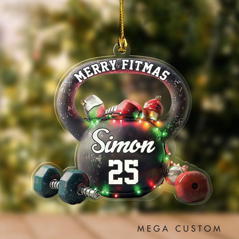 Personalized Fitness Christmas Ornament Dumbbell Fitness Keepsake Xmas Tree Hanging Decoration for Gym Lovers