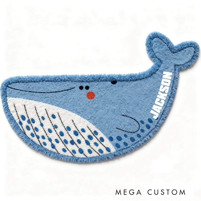 Personalized Whale Ocean Custom Name Soft Decorative Gift Underwater Sea Style Cozy Bedroom Blue Waves Cute Marine Animal Playful Baby Room Graphic Carpet Rug for Kids