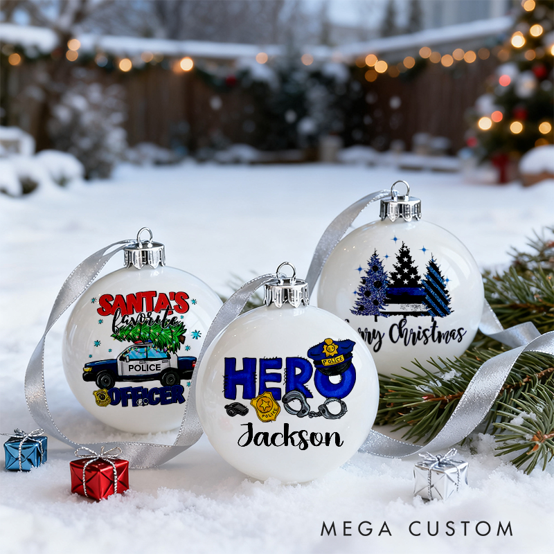 Personalized Police-Themed Christmas Ornaments Custom Designs Set of 3 Gift for Law Enforcement Heroes