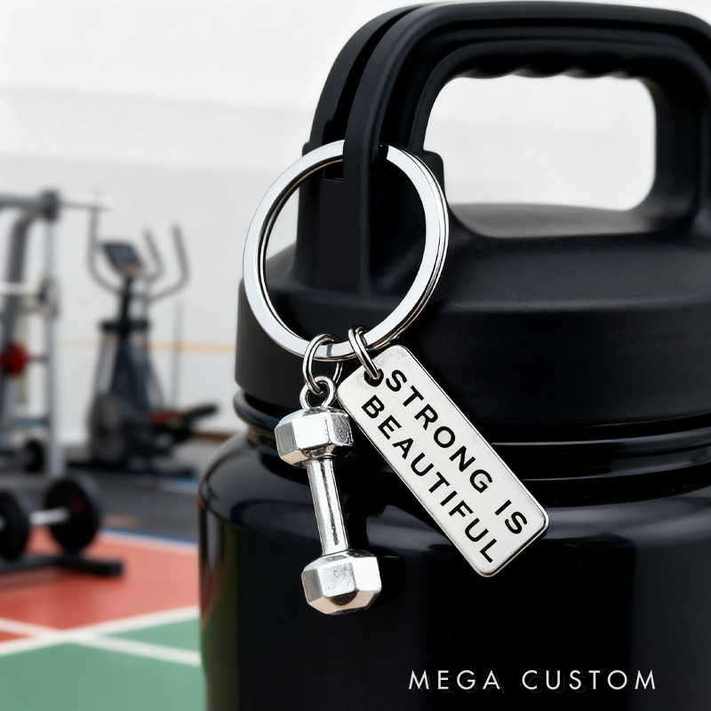 Personalized Engraved Strong Beautiful Keychain Fitness Gift for Her Gym Buddy Motivation Personal Trainer Gift Woman Key Ring for Gym Lovers