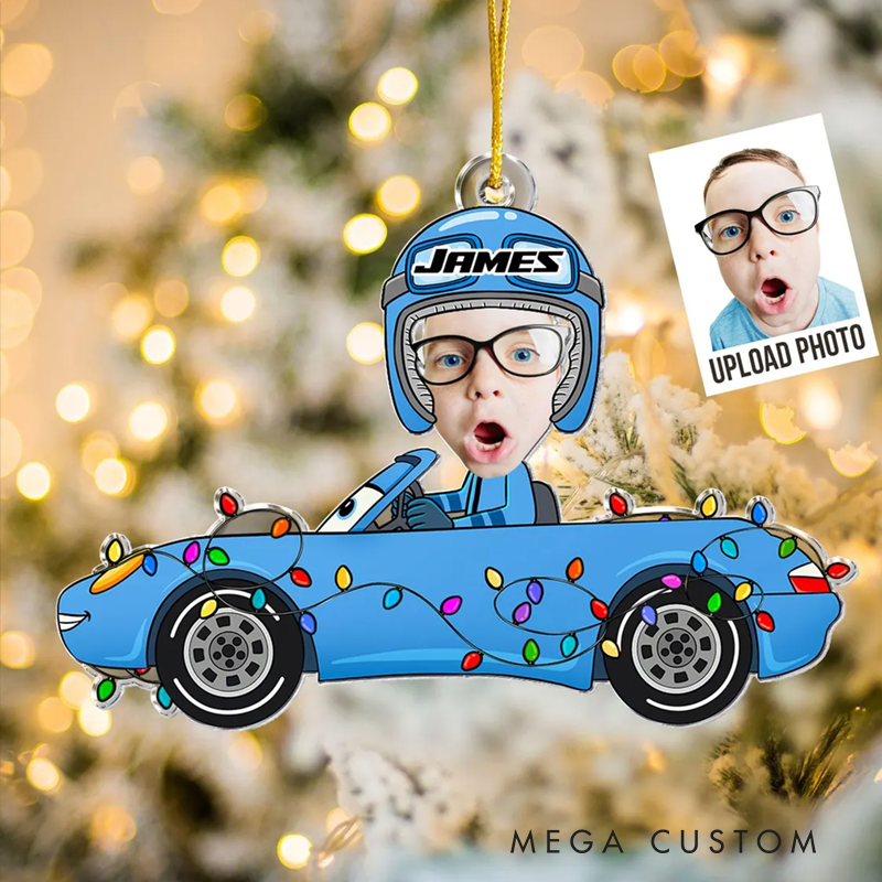 Personalized Photo Racing Car Ornament Custom Design Fun Gift for Kids and Families
