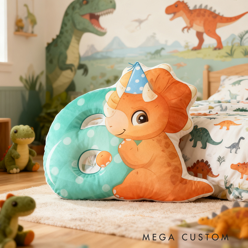 Personalized Dinosaur Letter Custom Name Soft Decorative Gift Cute Birthday Style Cozy Nursery Green Dragon Party Hat Sweet Baby Room Playtime Fun Graphic 3D Print Pillow