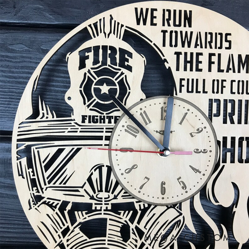 Personalized Firefighter Wooden Wall Clock with Inspirational Quote Gift for Brave Heroes and Firefighter Families