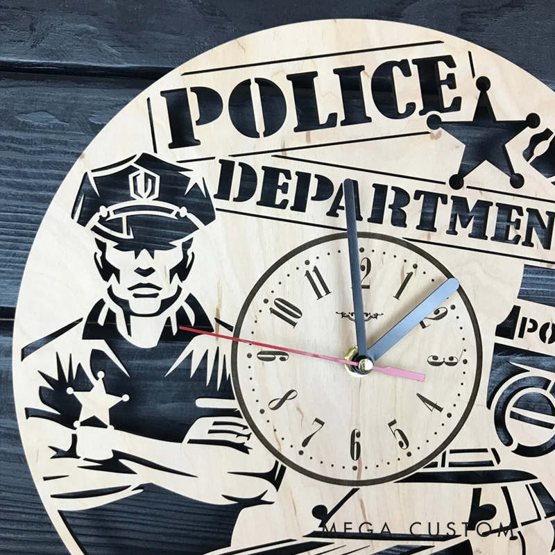 Personalized Police Department Wooden Wall Clock with Engraved Design Gift for Police Officers and Law Enforcement