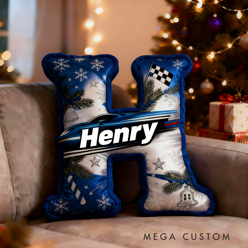 Personalized Racing Themed Letter Pillow with Custom Name Gift for Car Enthusiasts and Motorsport Fans