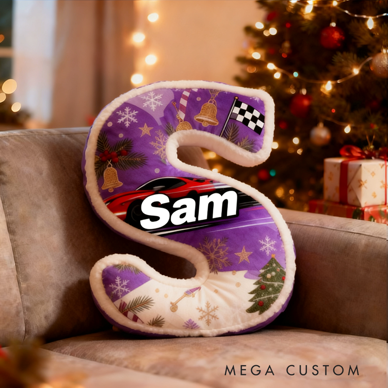 Personalized Racing Themed Letter Pillow Christmas Gift for Car Enthusiasts and Motorsport Fans
